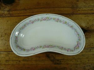 1914-1925 W H Grindley Dainty Pattern Blue Band Pink Roses Kidney Shaped Bowl